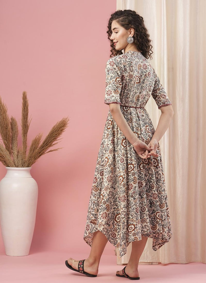 Globus Women Floral Printed Tie Up A Line Midi Dress - Image 4